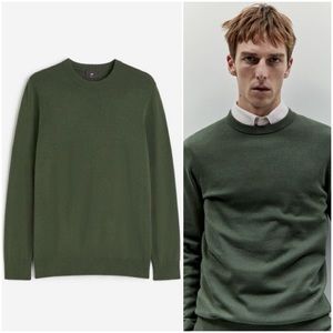 Green Slim Fit Fine Knit Cotton Sweater